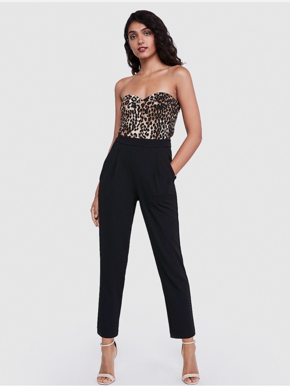 Express Strapless Leopard Bustier & Black Jumpsuit